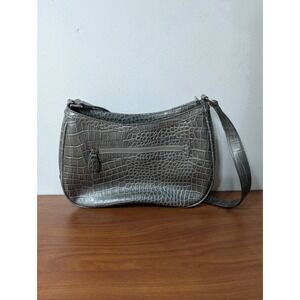 Liz Claiborne Gray Silver Faux Snake Skin Handbag Purse Bag Excellent Condition